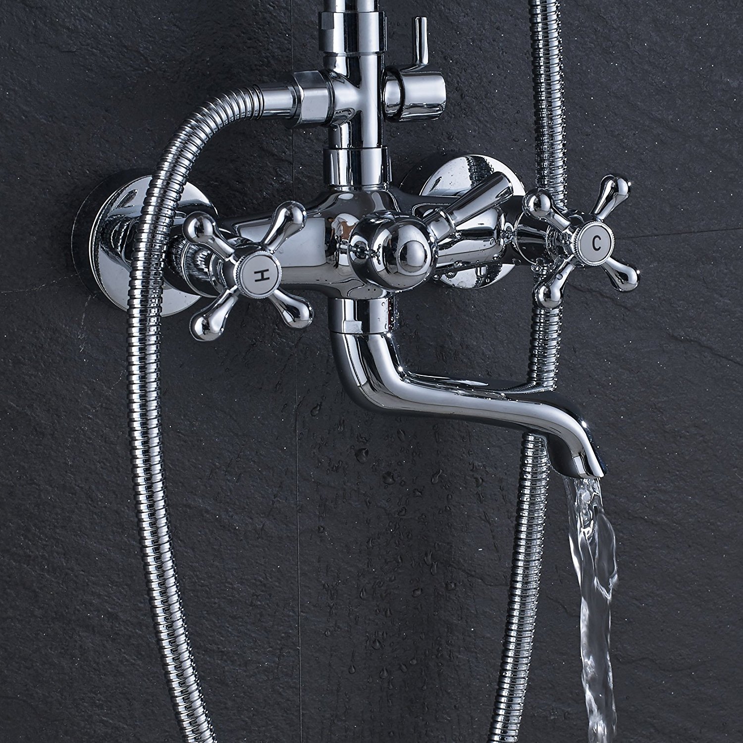 Chrome Bathroom 8" Rainfall Shower Faucet Set Dual Handles Mixer Tap W